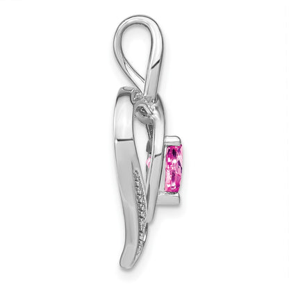 Sterling Silver Created Pink Sapphire and Real Diamond Pendant