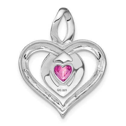 Sterling Silver Created Pink Sapphire and Real Diamond Pendant