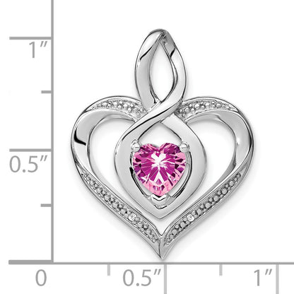 Sterling Silver Created Pink Sapphire and Real Diamond Pendant