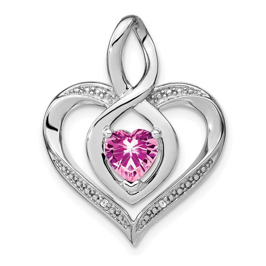 Sterling Silver Created Pink Sapphire and Real Diamond Pendant