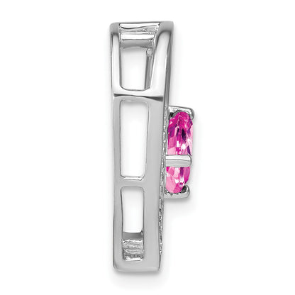 Sterling Silver Created Pink Sapphire and Real Diamond Pendant