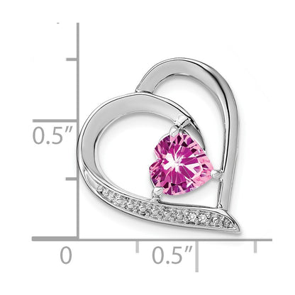 Sterling Silver Created Pink Sapphire and Real Diamond Pendant