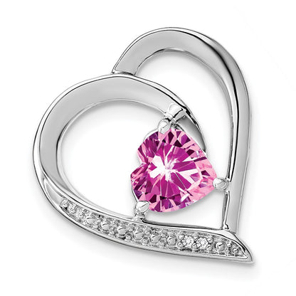 Sterling Silver Created Pink Sapphire and Real Diamond Pendant