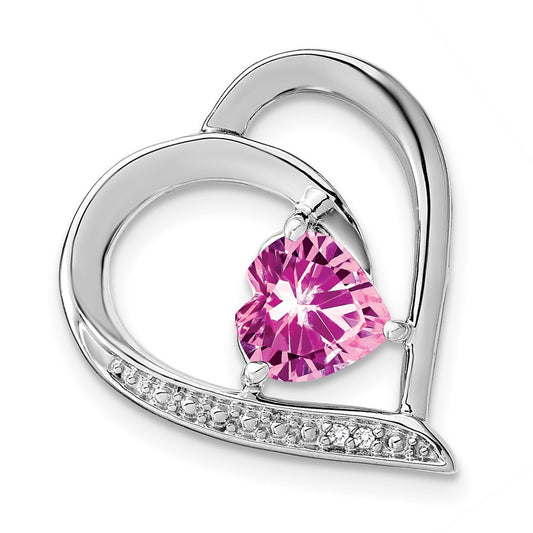 Sterling Silver Created Pink Sapphire and Real Diamond Pendant
