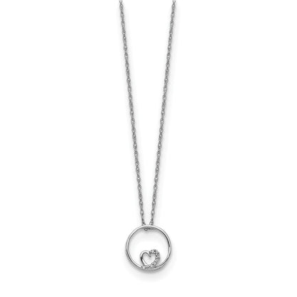 14k White Gold Circle and Heart 18 inch Necklace