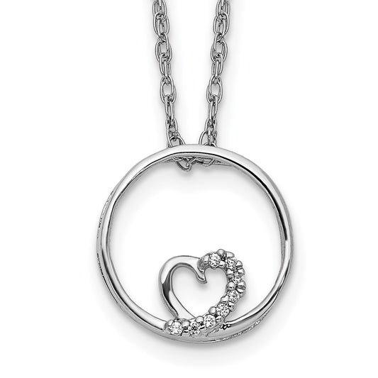 14k White Gold Circle and Heart 18 inch Necklace
