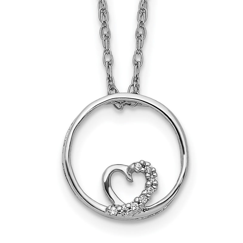 14k White Gold Circle and Heart 18 inch Necklace