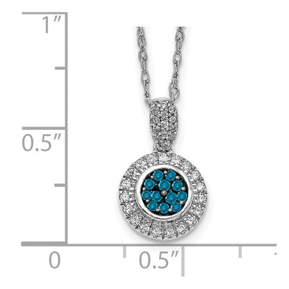 14k White Gold w/ Blue and White Real Diamond Circle Pendant