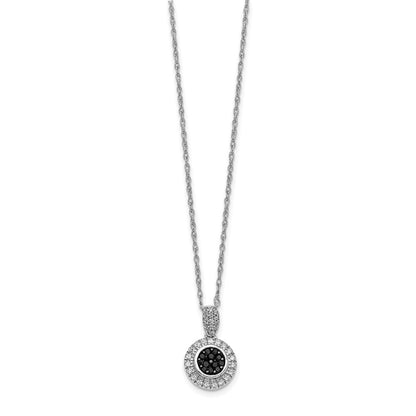14k White Gold w/ Black and White Real Diamond Circle Pendant