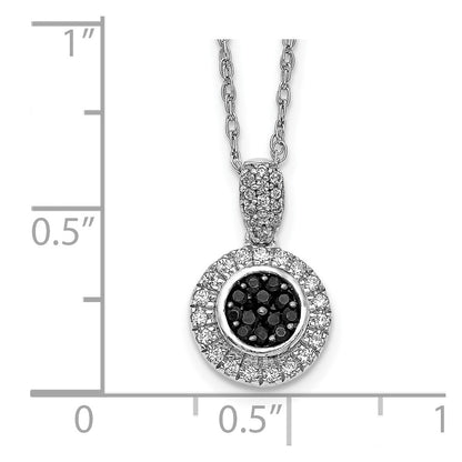14k White Gold w/ Black and White Real Diamond Circle Pendant