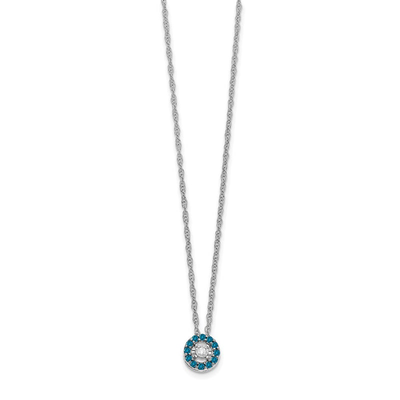 14k White Gold Blue and White Real Diamond Halo 18 in. Necklace