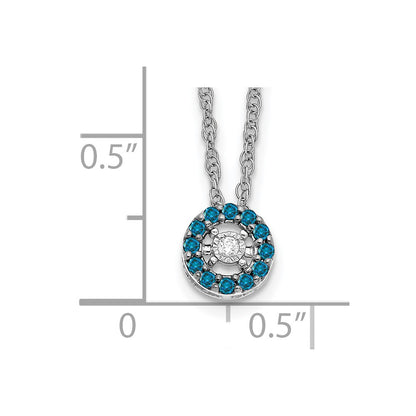 14k White Gold Blue and White Real Diamond Halo 18 in. Necklace