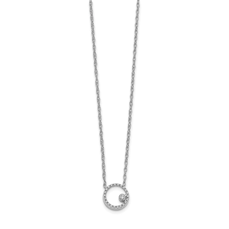 14k White Gold Real Diamond Open Circle 18 inch Necklace