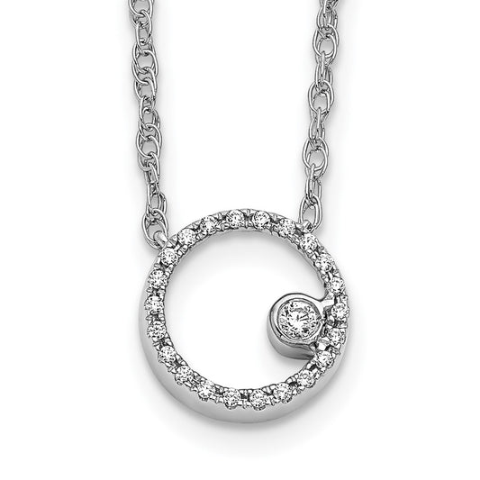 14k White Gold Real Diamond Open Circle 18 inch Necklace