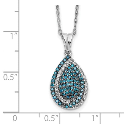 14k White Gold Blue and White Real Diamond Teardrop 18 in. Necklace