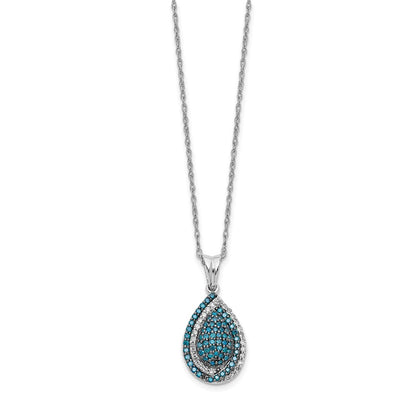 14k White Gold Blue and White Real Diamond Teardrop 18 in. Necklace