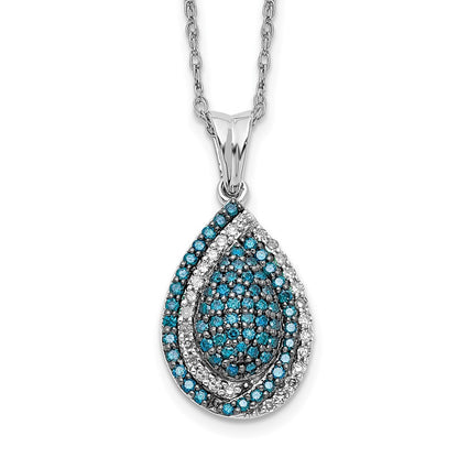 14k White Gold Blue and White Real Diamond Teardrop 18 in. Necklace