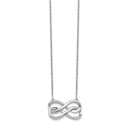 14k White Gold Real Diamond Double Infinity Symbol 18 inch Necklace