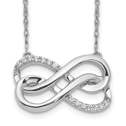 14k White Gold Real Diamond Double Infinity Symbol 18 inch Necklace