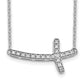 14k White Gold Real Diamond Sideways Cross 18in Necklace