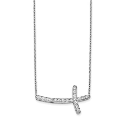 14k White Gold Real Diamond Sideways Cross 18in Necklace