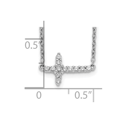 14k White Gold Real Diamond Sideways Cross 18in Necklace
