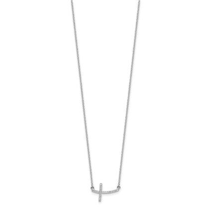 14k White Gold Real Diamond Sideways Cross 18 in. Necklace