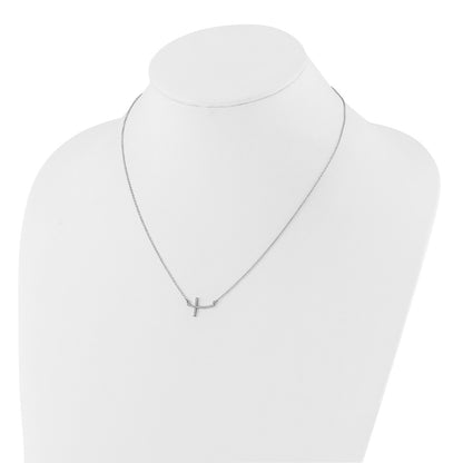 14k White Gold Real Diamond Sideways Cross 18 in. Necklace