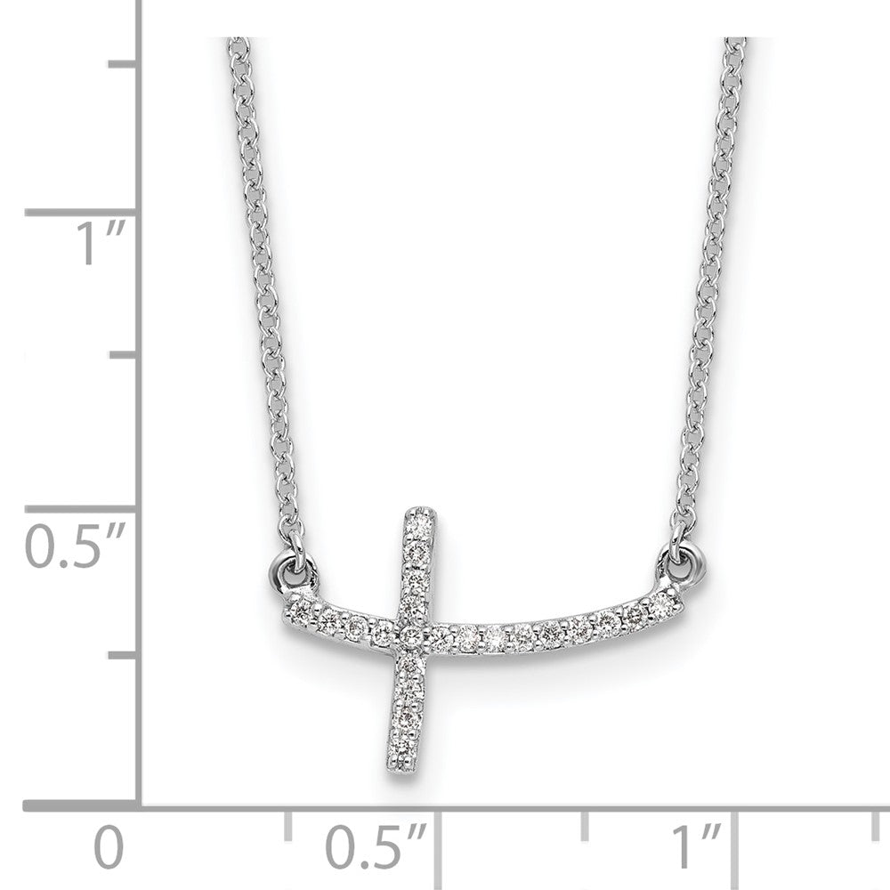 14k White Gold Real Diamond Sideways Cross 18 in. Necklace