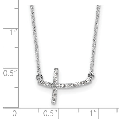 14k White Gold Real Diamond Sideways Cross 18 in. Necklace