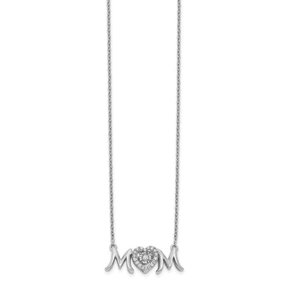 14k White Gold MOM Vibrant Real Diamond 18in Necklace