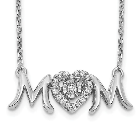 14k White Gold MOM Vibrant Real Diamond 18in Necklace