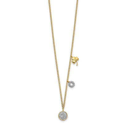 14K Yellow Gold Real Diamond Two Circle and Shamrock 16.5 inch Necklace