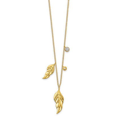 14K Yellow Gold Real Diamond and Feathers 16.5 inch Necklace