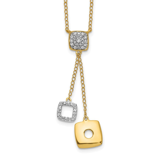 14K Yellow Gold Real Diamond Circles 18 inch Dangle Necklace
