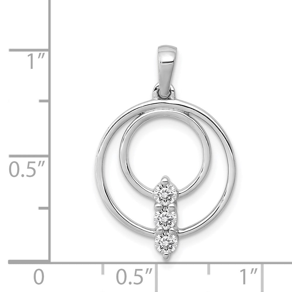 14k White Gold 2.7mm Real Diamond Three Stone Circle Pendant
