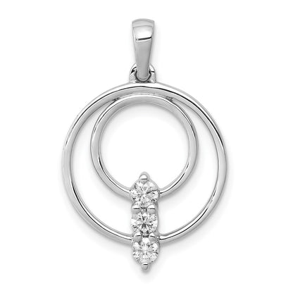 14k White Gold 2.7mm Real Diamond Three Stone Circle Pendant