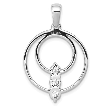 14k White Gold 3.8mm Real Diamond Three Stone Circle Pendant