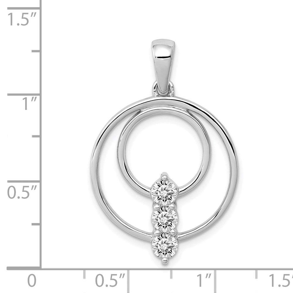 14k White Gold 3.8mm Real Diamond Three Stone Circle Pendant