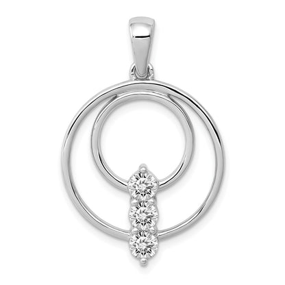 14k White Gold 3.8mm Real Diamond Three Stone Circle Pendant
