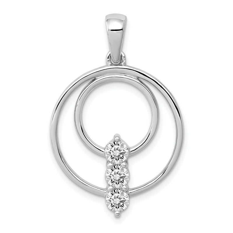 14k White Gold 3.8mm Real Diamond Three Stone Circle Pendant