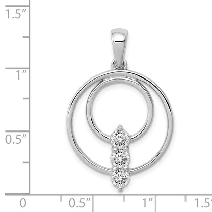 14k White Gold 4.3mm Real Diamond Three Stone Circle Pendant