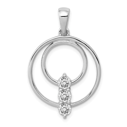 14k White Gold 4.3mm Real Diamond Three Stone Circle Pendant