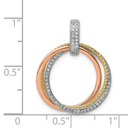 14k Tri-Color Gold 1/6ct. Real Diamond Moveable Circles Pendant