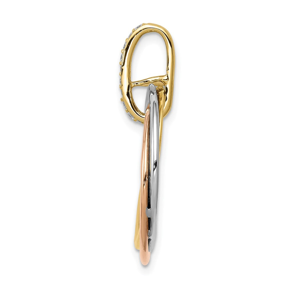 Solid 14k Tri-Color 1/10ct. Simulated CZ Intertwined Circles Pendant