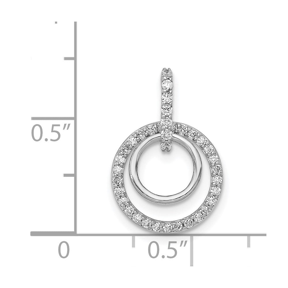 14k White Gold 1/4ct. Real Diamond Double Circle Dangle Pendant