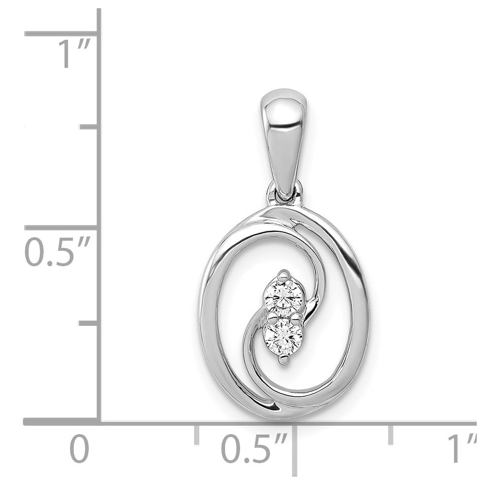 14k White Gold Polished 1/8ct. Real Diamond Oval Pendant