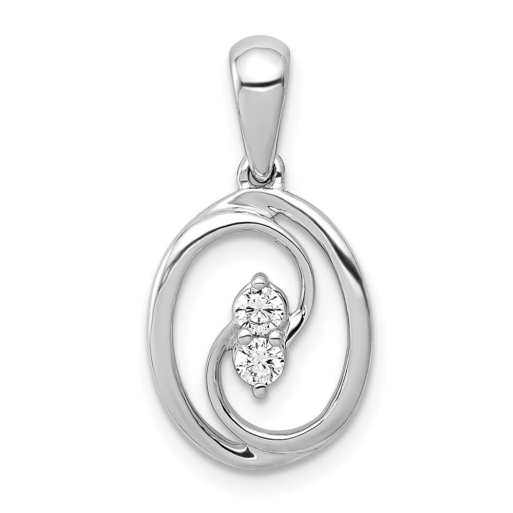 14k White Gold Polished 1/8ct. Real Diamond Oval Pendant