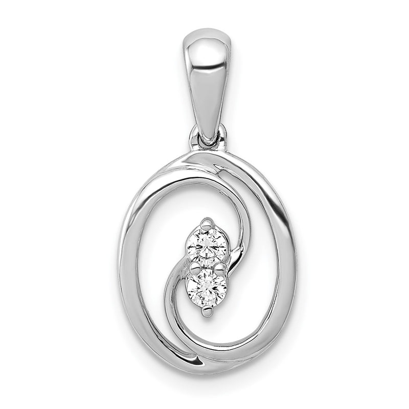 14k White Gold Polished 1/8ct. Real Diamond Oval Pendant