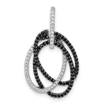 14k White Gold 1/3ct. White/Black Real Diamond Intertwined Ovals Pendant